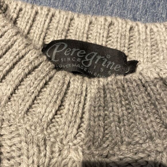 Peregrine 100% Pure New Wool Grey Cable Crewneck Sweater - Picture 2 of 11